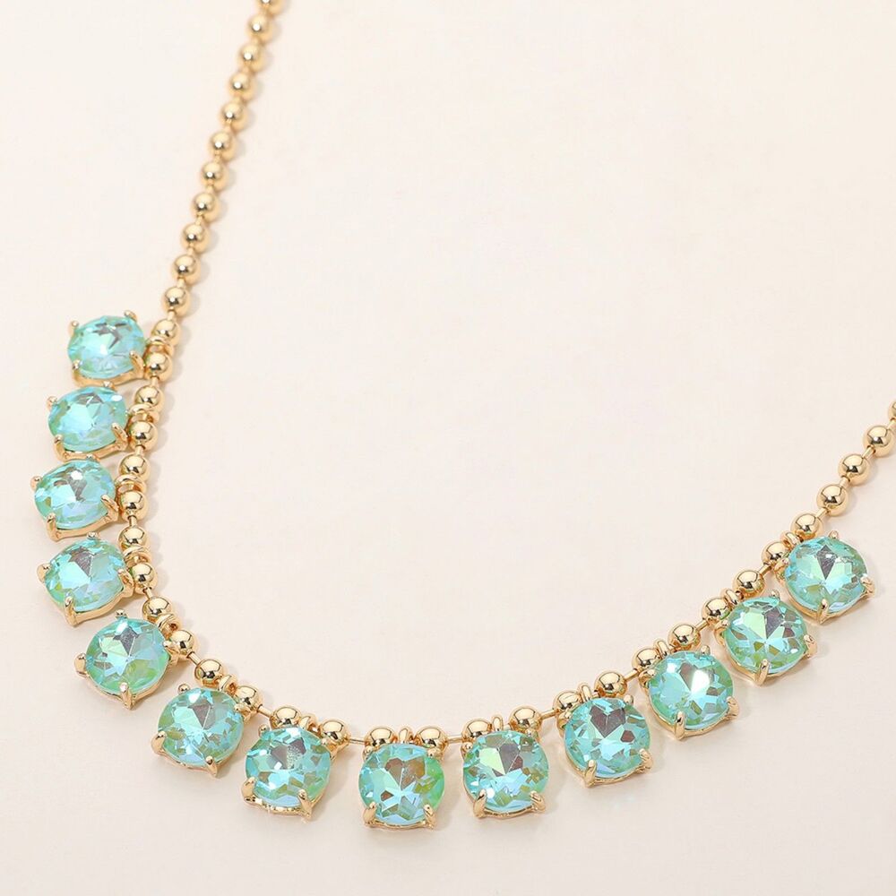 Mint Abalone Teardrop Round Stone Link Crystal Necklace Chain Evening